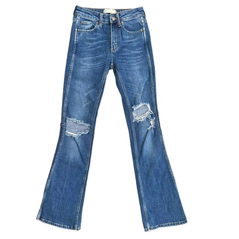 Free People Flare Jeans SZ 24 Mid Rise Distressed - Picture 2 of 8